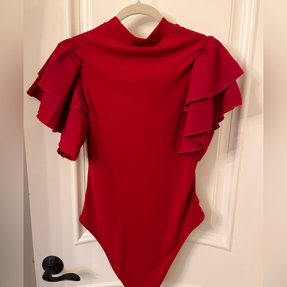 Soly Hux red bodysuit. Arms with ruffles. Really cute with jeans or skirt/pants. - Picture 2 of 3